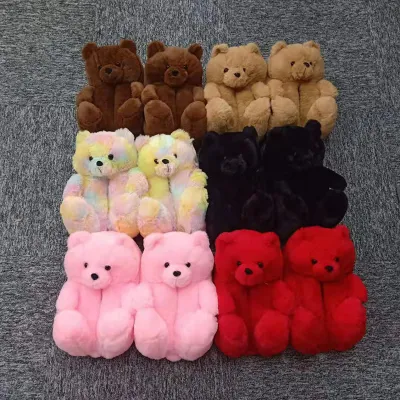 Chinelos peludos multicoloridos para mulheres Teddy Fit Size Kid Bear